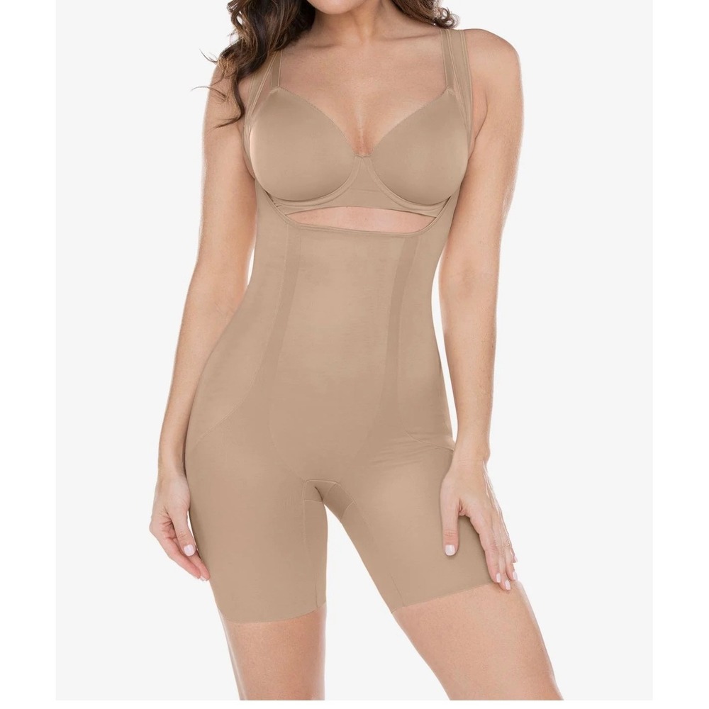 Miraclesuit Shape Away Open Bust Thigh Slimmer Bodysuit Warm Beige 2912 XL NEW